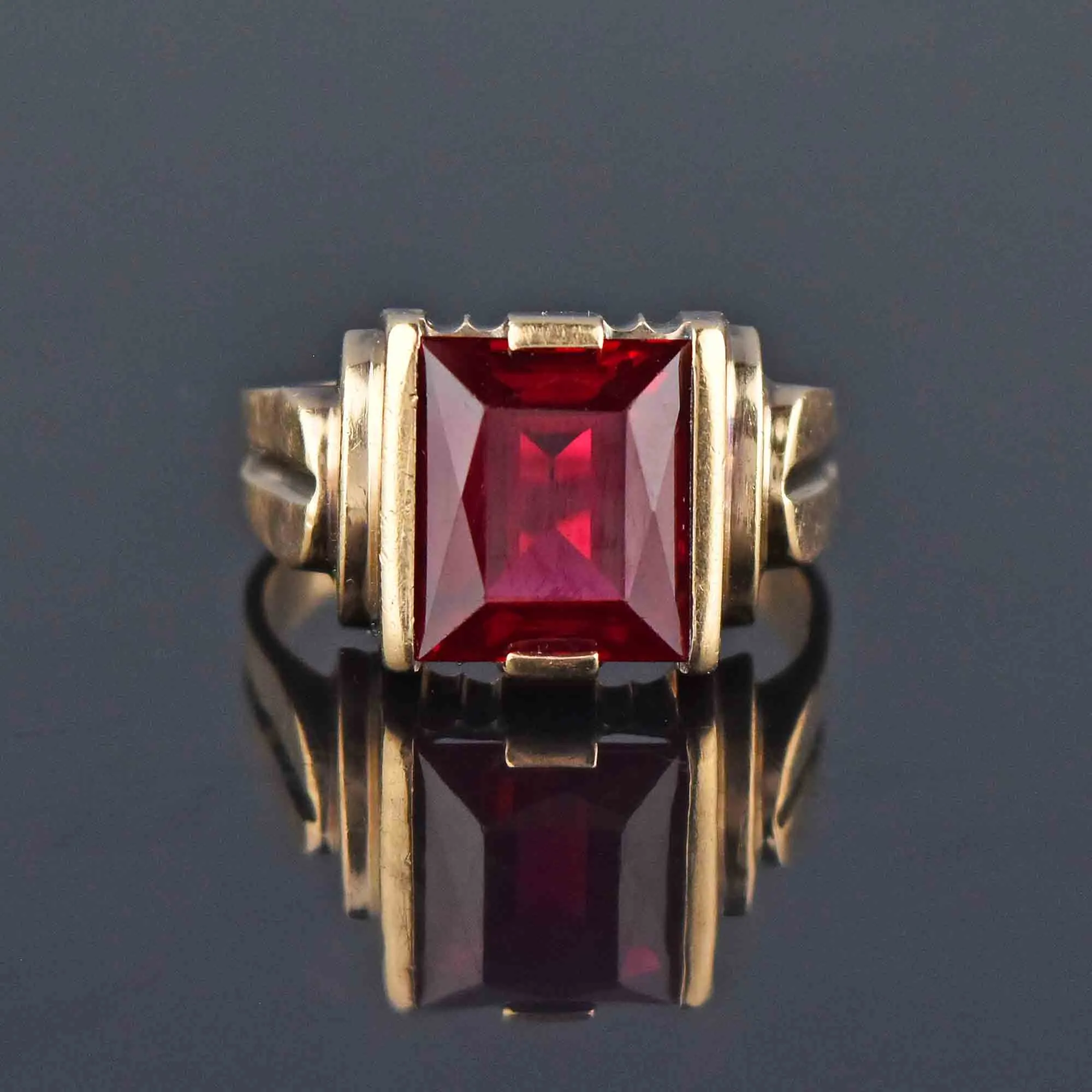 Vintage Mens Art Deco Gold Ruby Signet Ring, Sz 12