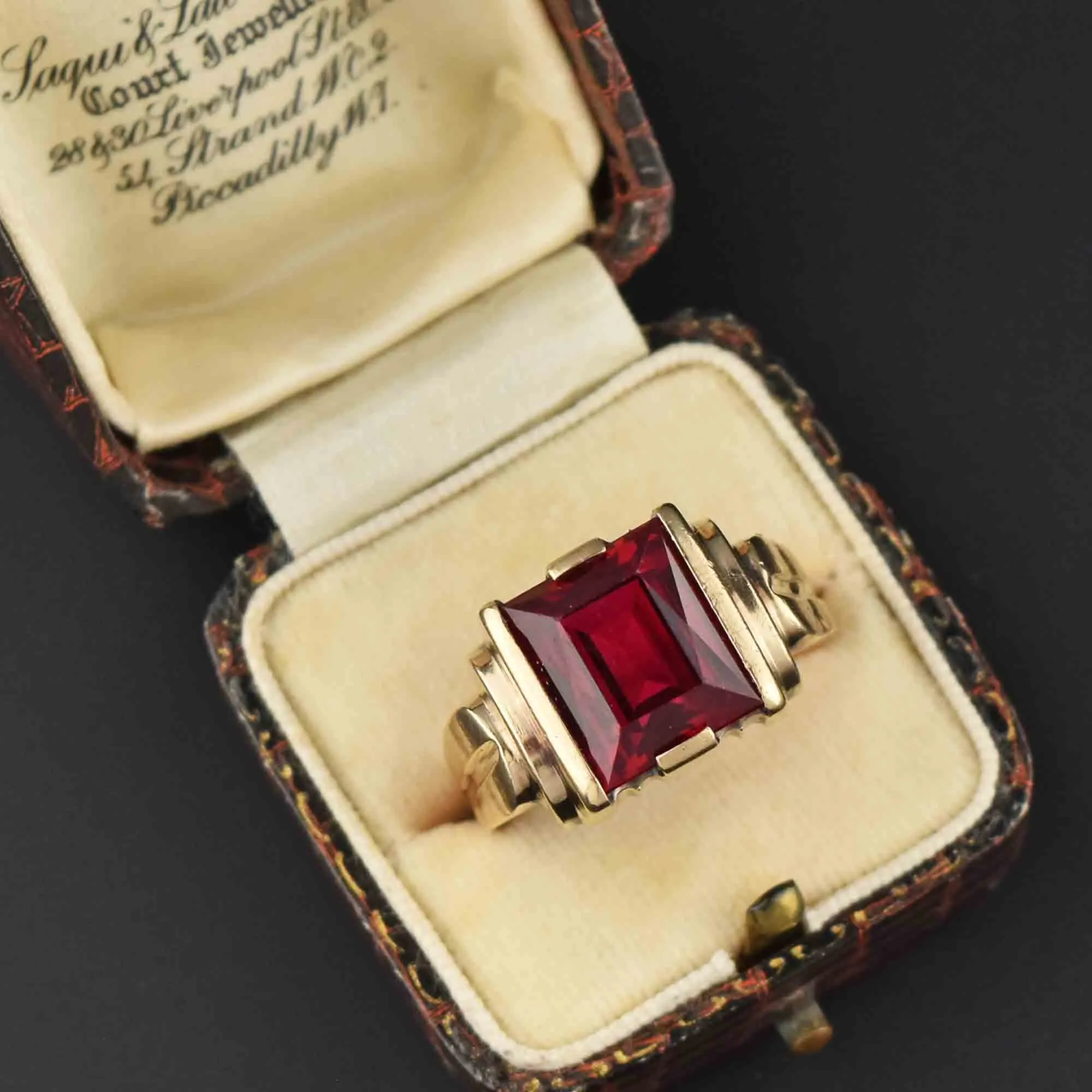 Vintage Mens Art Deco Gold Ruby Signet Ring, Sz 12