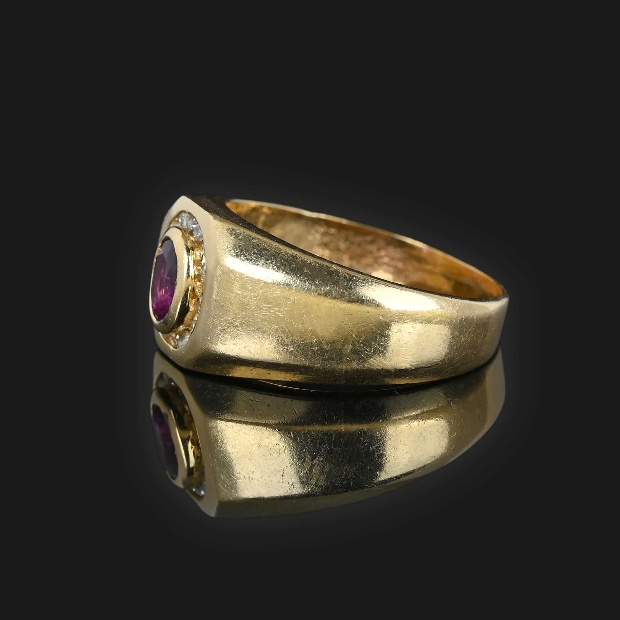 Vintage Mens Diamond Halo Ruby Ring in 14K Gold