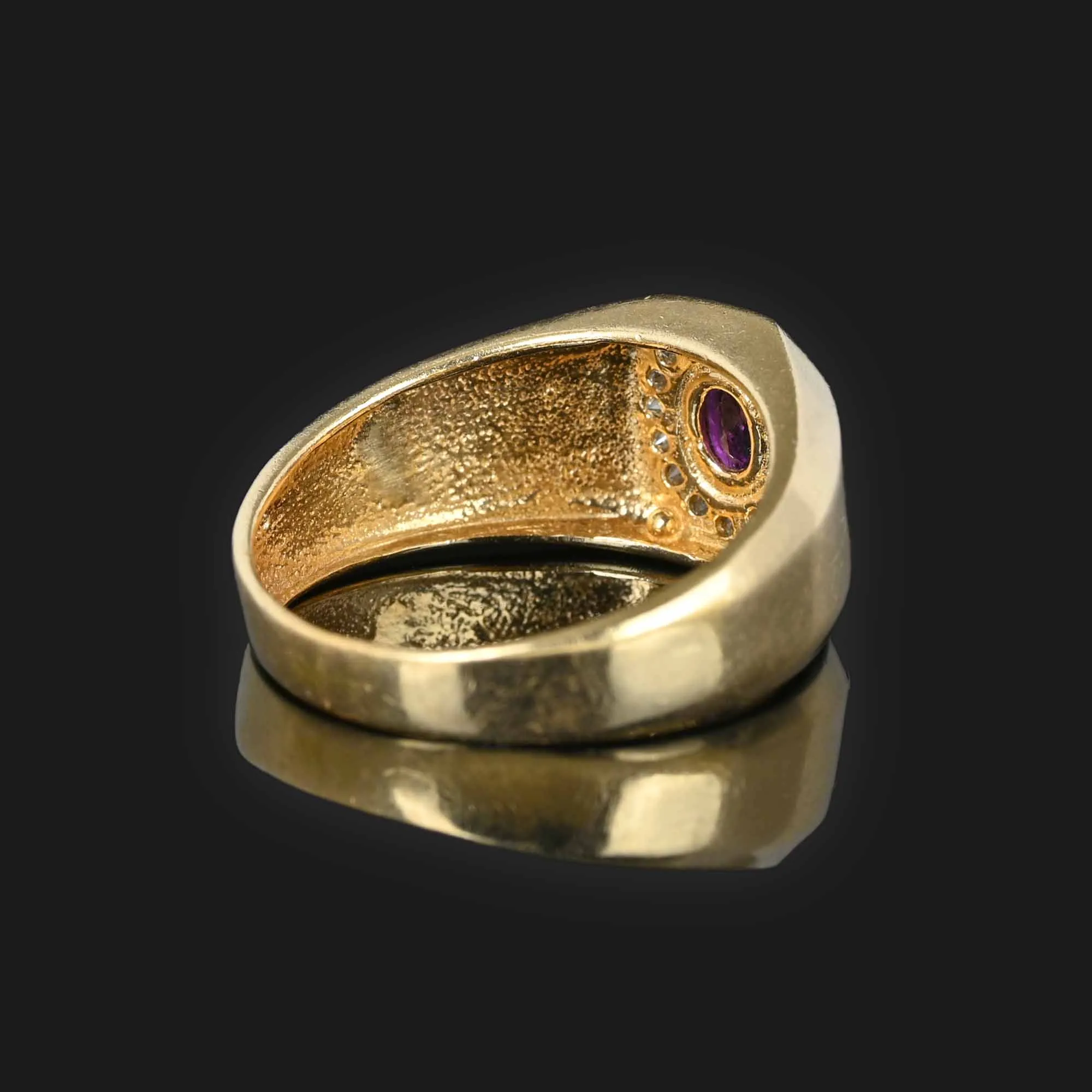 Vintage Mens Diamond Halo Ruby Ring in 14K Gold