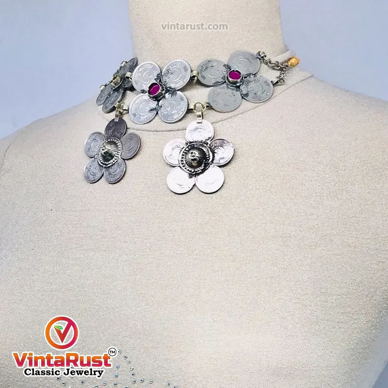 Vintage Silver Kuchi Coins Choker Necklace