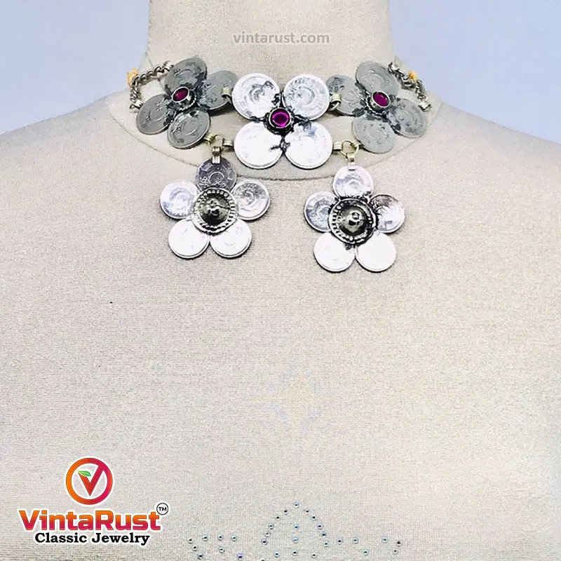 Vintage Silver Kuchi Coins Choker Necklace