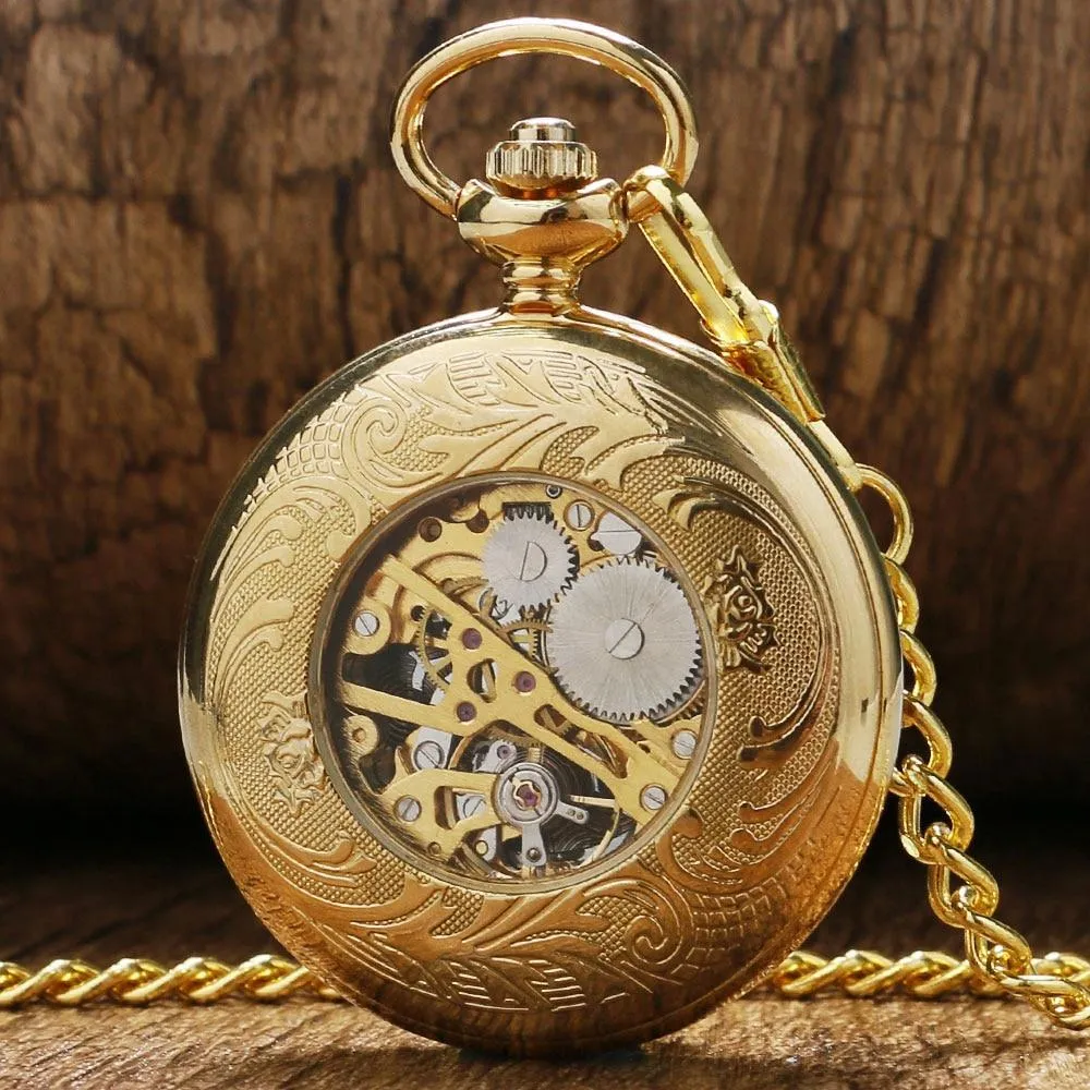 Vintage Steampunk Mechanical Full Hunter Pocket Watch- Golden Spot