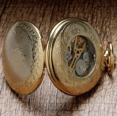 Vintage Steampunk Mechanical Full Hunter Pocket Watch- Golden Spot