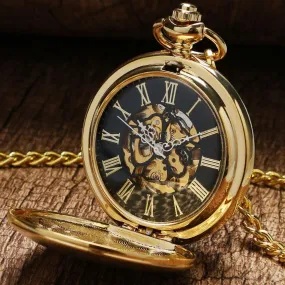 Vintage Steampunk Mechanical Full Hunter Pocket Watch- Golden Spot