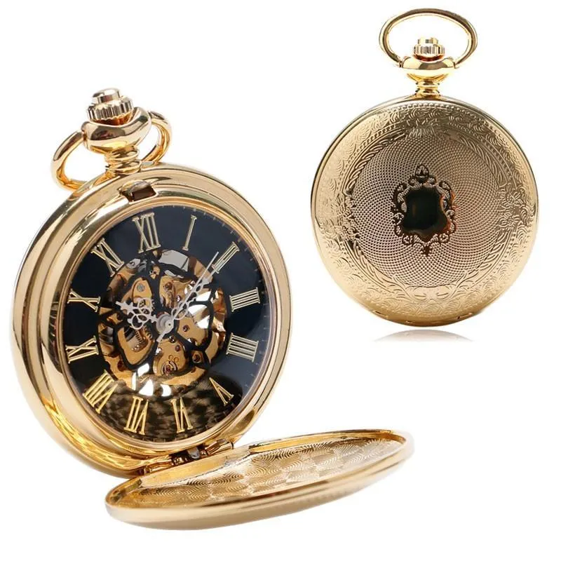 Vintage Steampunk Mechanical Full Hunter Pocket Watch- Golden Spot