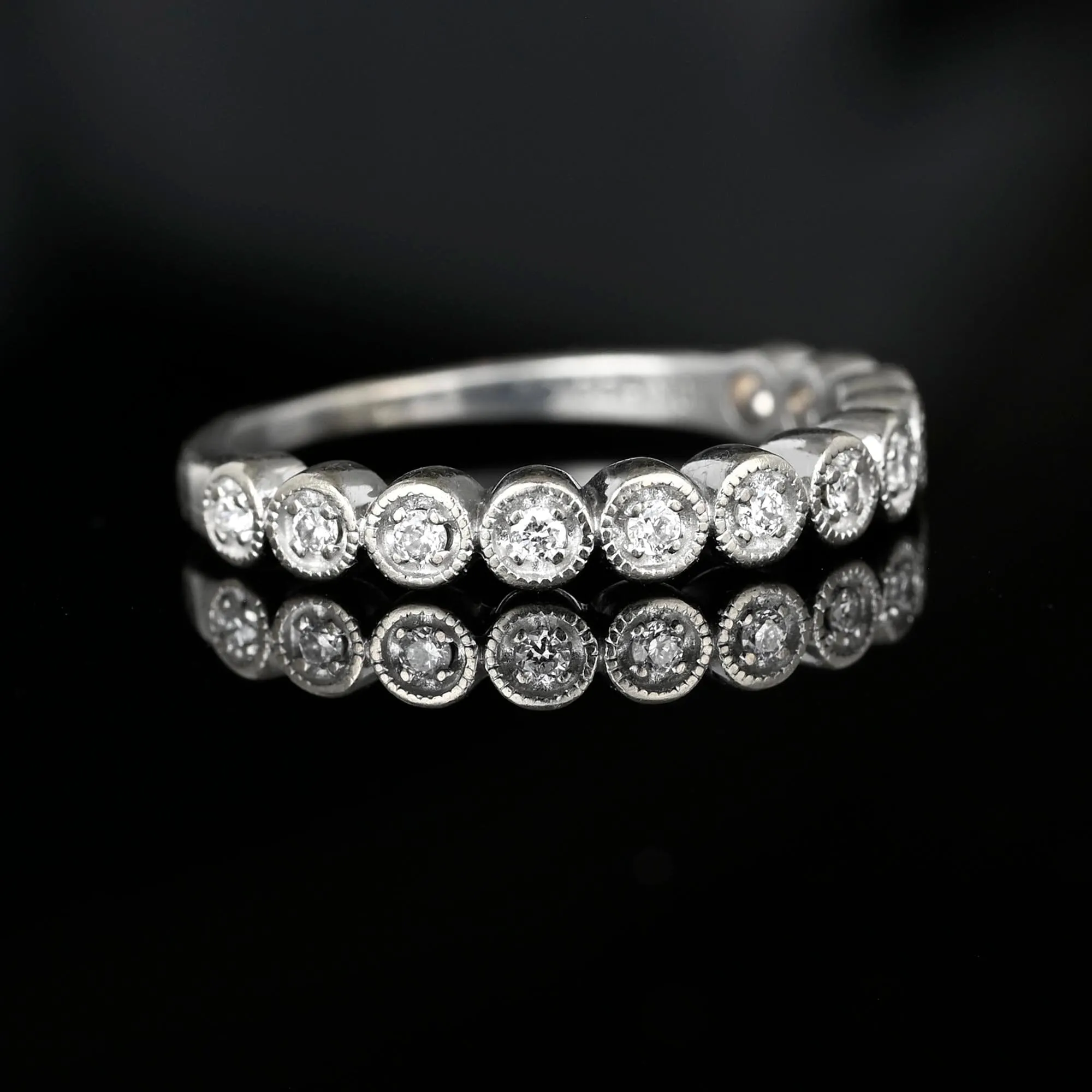 Vintage White Gold Half Hoop Diamond Ring Band