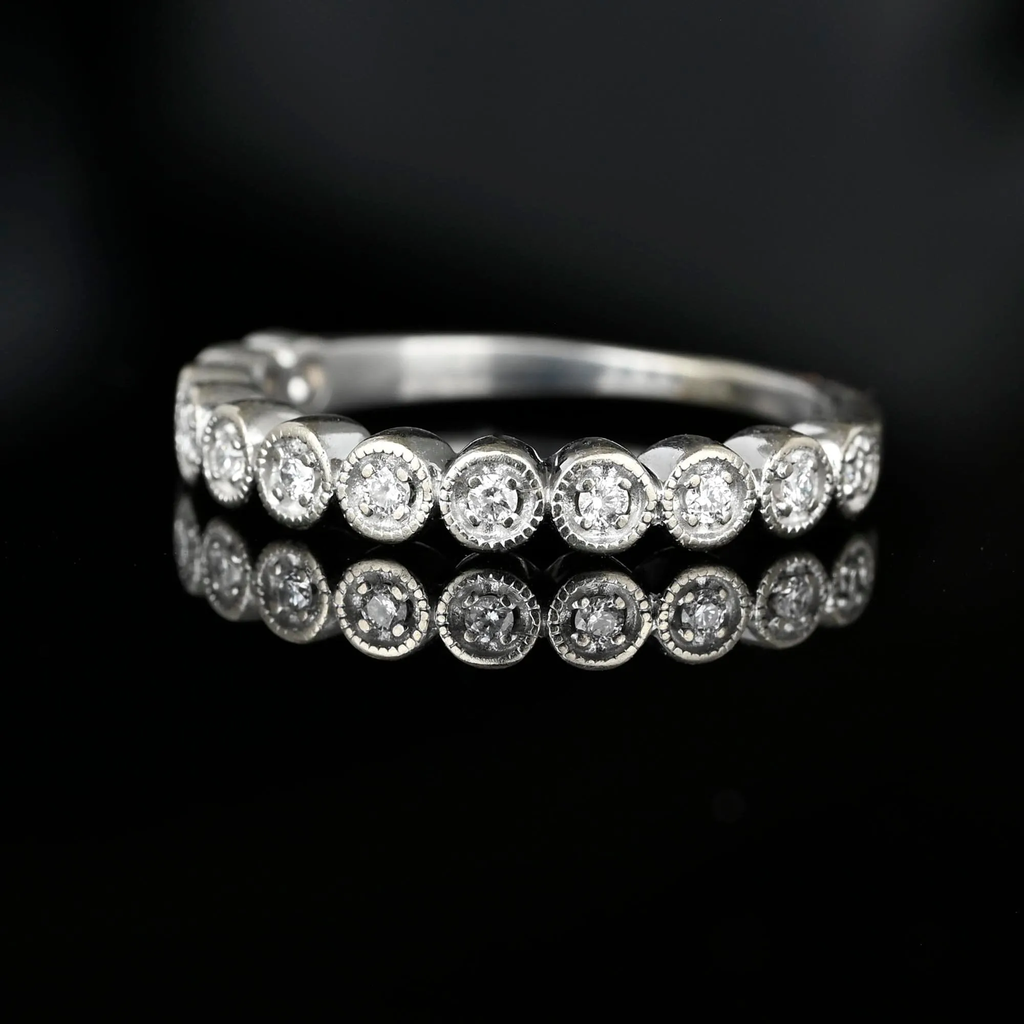 Vintage White Gold Half Hoop Diamond Ring Band