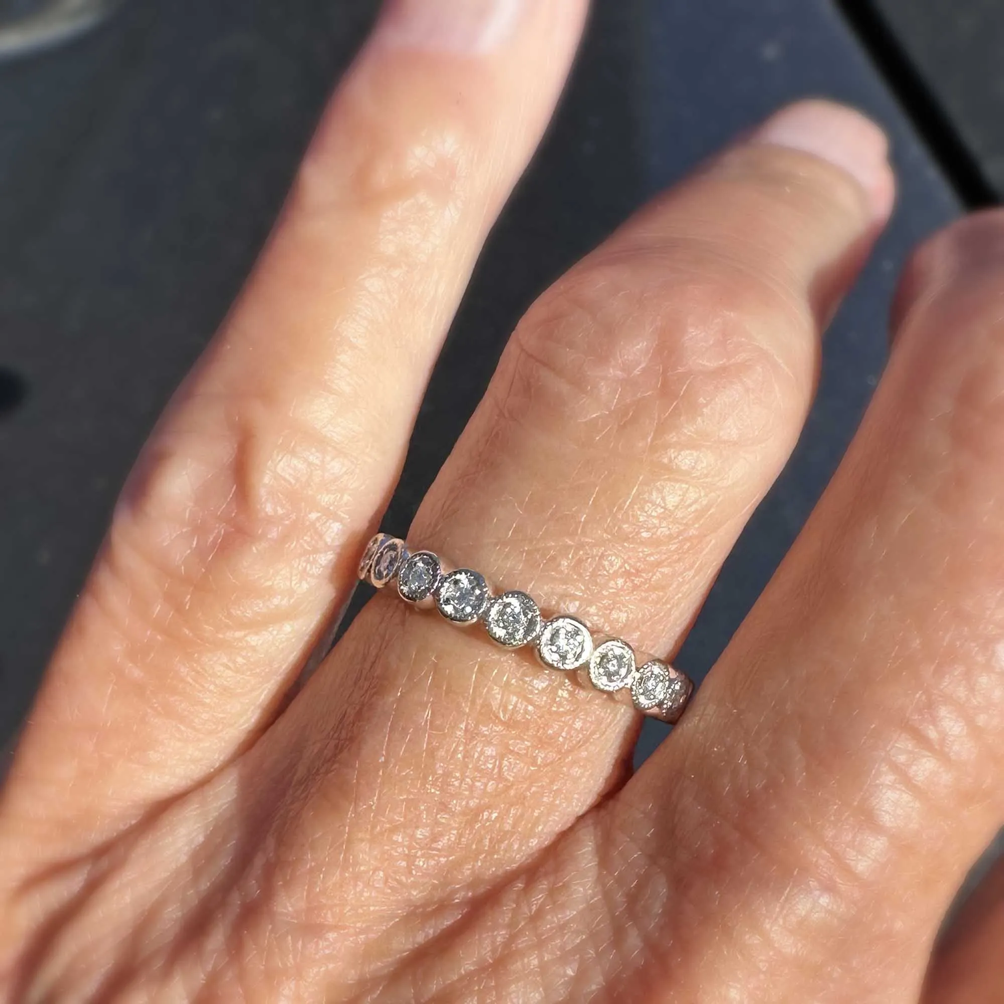 Vintage White Gold Half Hoop Diamond Ring Band