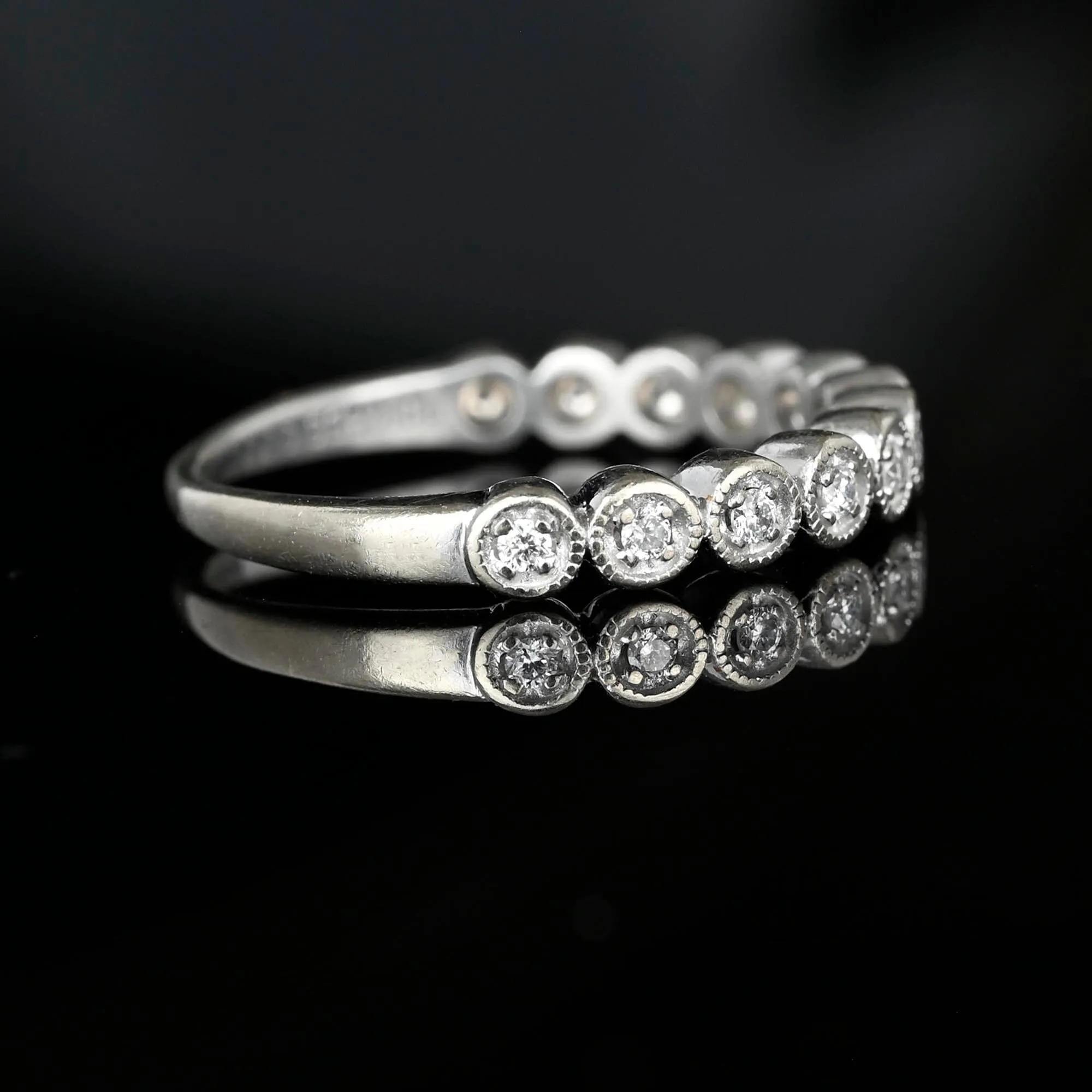 Vintage White Gold Half Hoop Diamond Ring Band