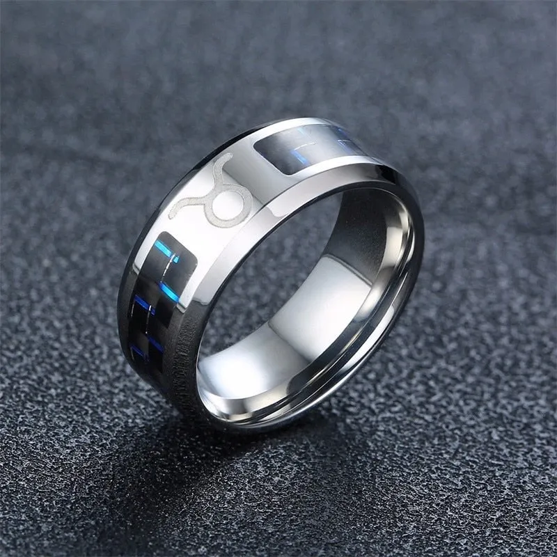 Vnox Twelve Constellations Rings for Men Women 8mm Stainless Steel Anel Male Classic Carbon Fiber 12 Horoscope Ring