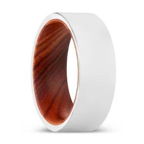 WALTON | IRON Wood, Silver Tungsten Ring, Shiny, Flat