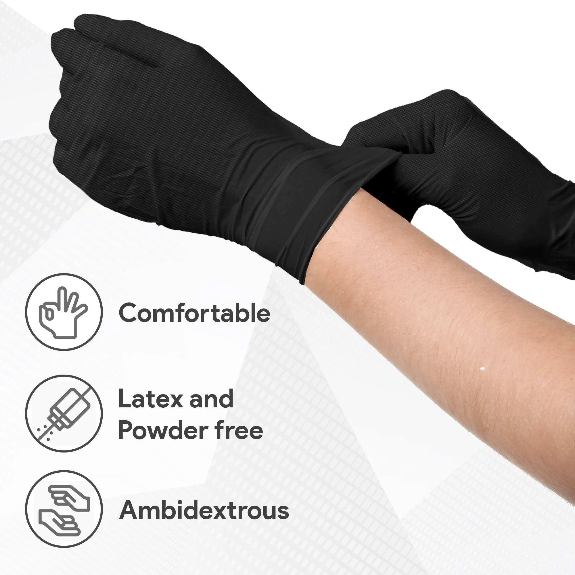 WeCare Diamond Textured 8 Mil Nitrile Gloves - Black