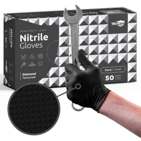 WeCare Diamond Textured 8 Mil Nitrile Gloves - Black