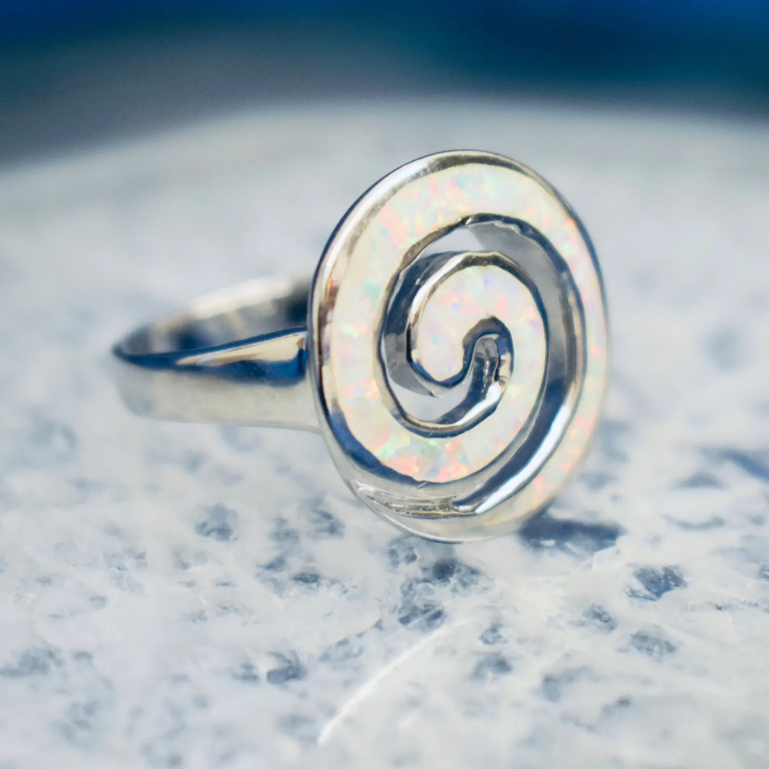 White cultured Opal Swirl (925) Sterling Silver