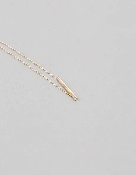 White Diamond 14K Gold Bar Necklace