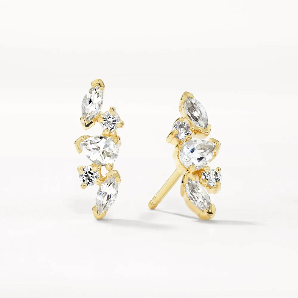 White Topaz Fancy Cut Stud Earrings in Gold