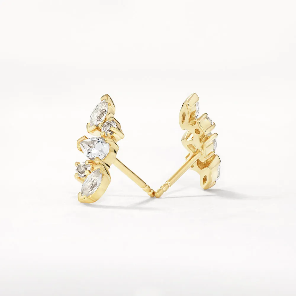 White Topaz Fancy Cut Stud Earrings in Gold