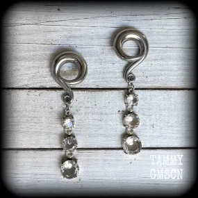 White topaz gauged earrings-Gemstone gauges