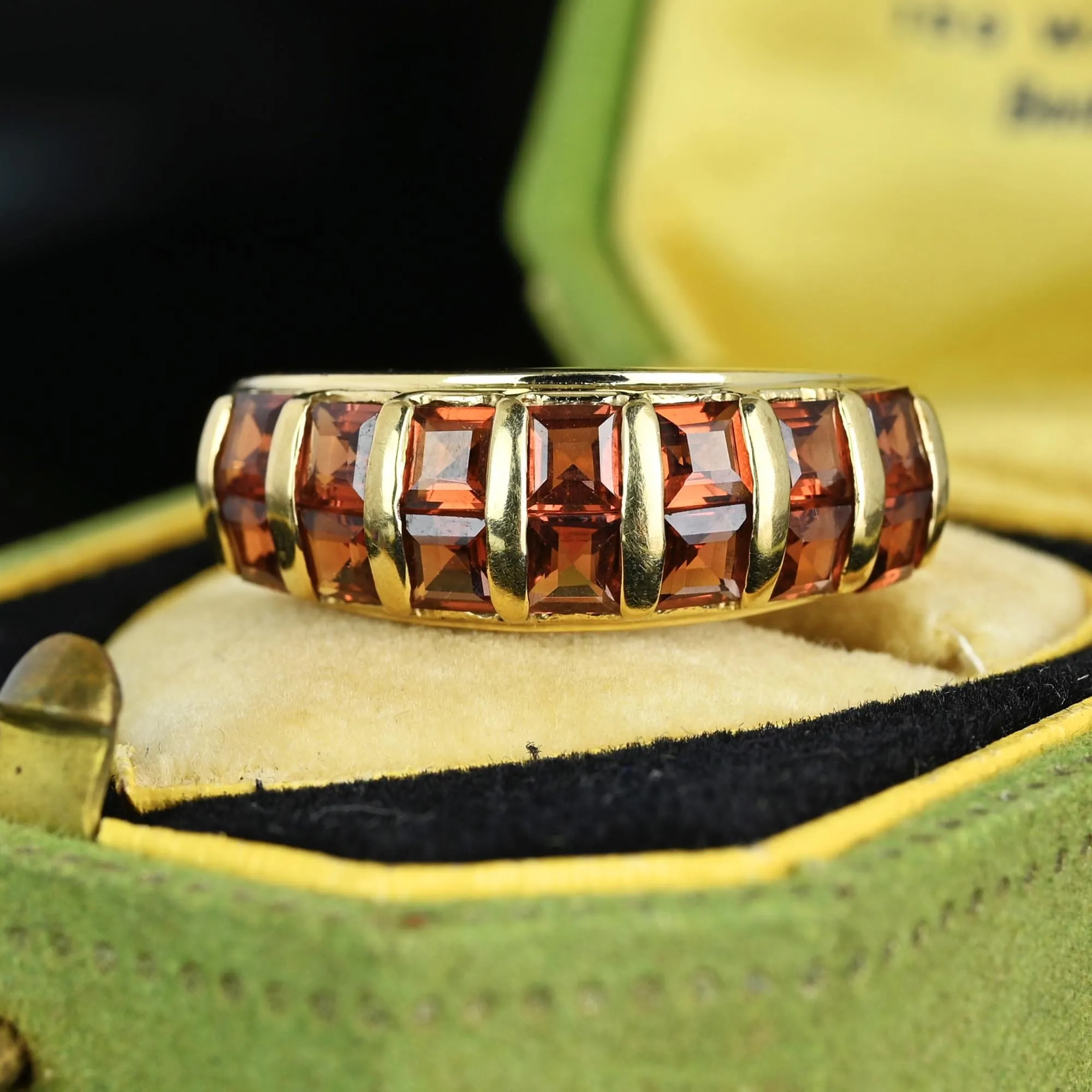 Wide 10K Gold Double Row Rhodolite Garnet Ring Band