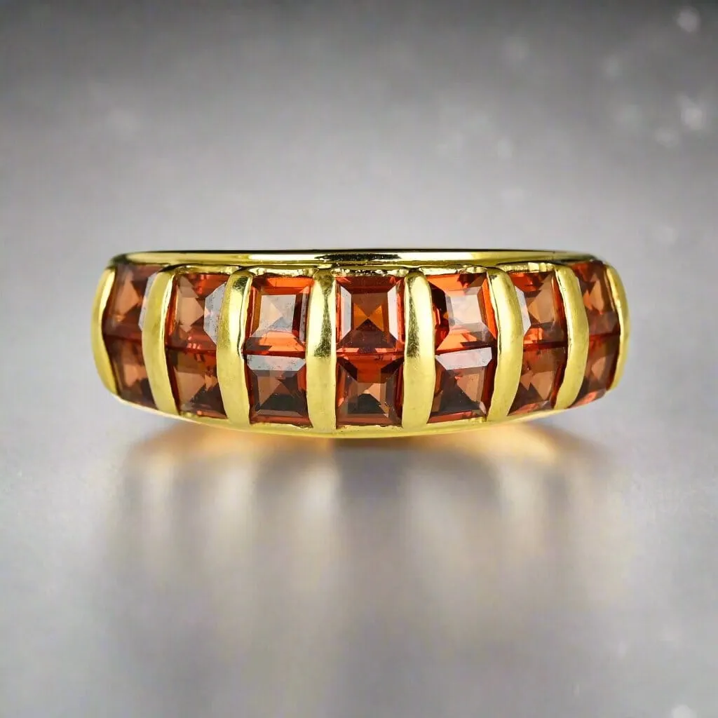 Wide 10K Gold Double Row Rhodolite Garnet Ring Band