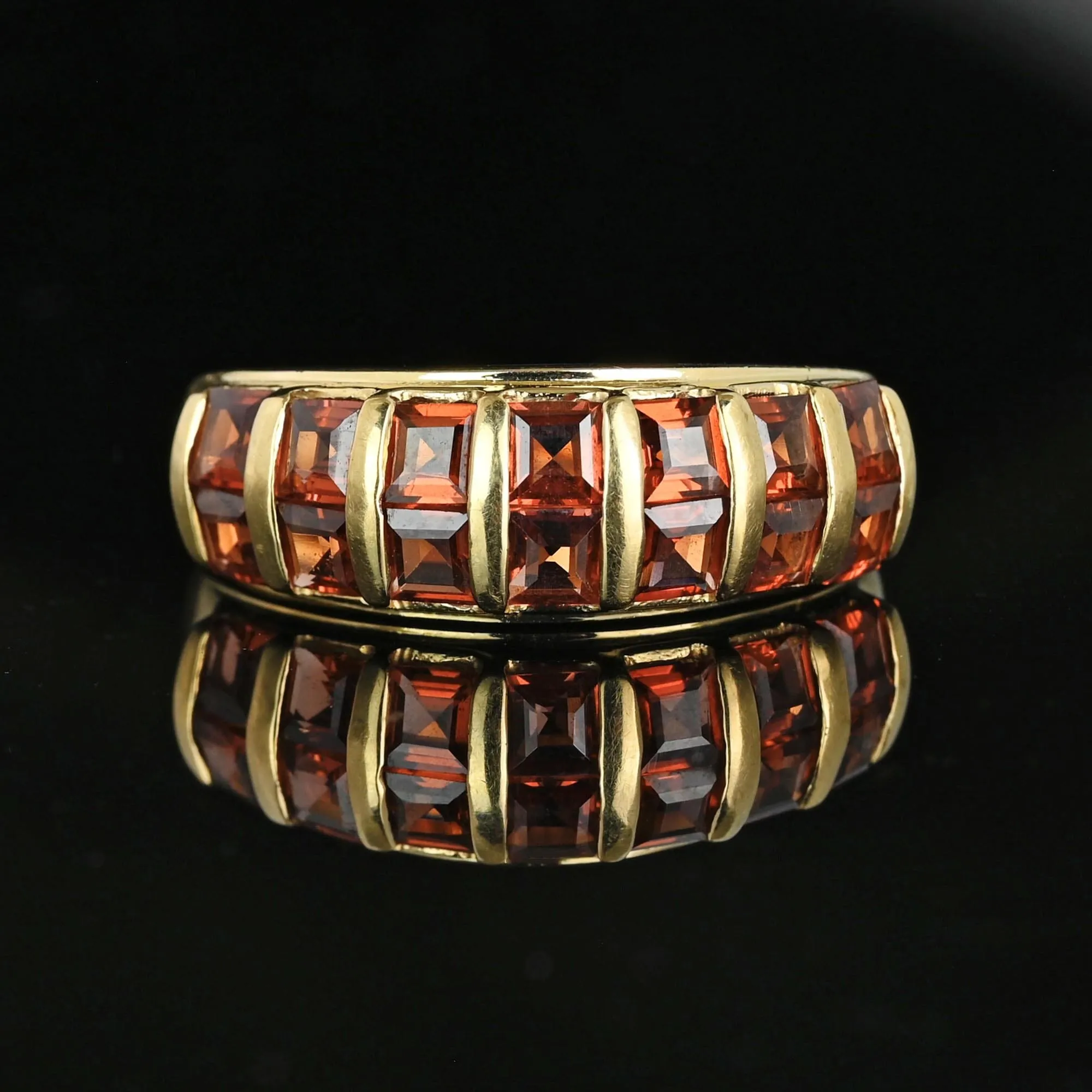 Wide 10K Gold Double Row Rhodolite Garnet Ring Band