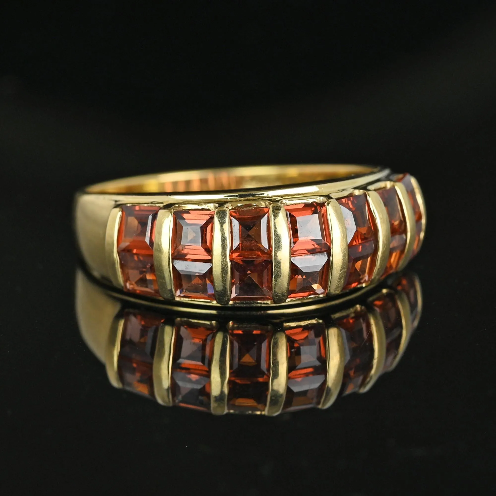 Wide 10K Gold Double Row Rhodolite Garnet Ring Band