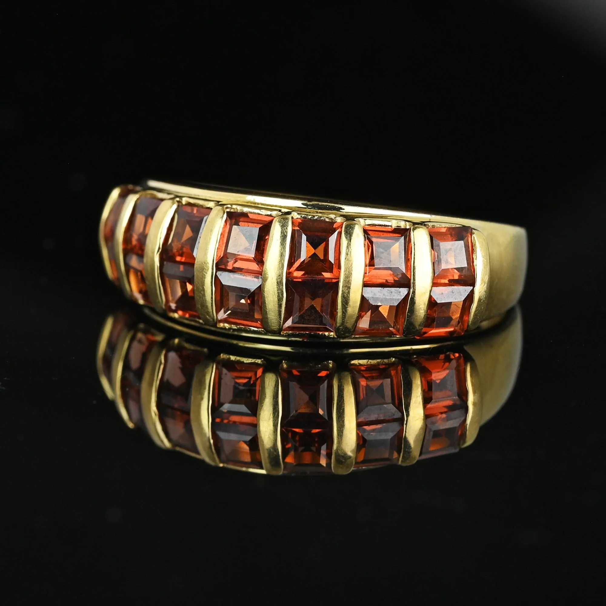 Wide 10K Gold Double Row Rhodolite Garnet Ring Band