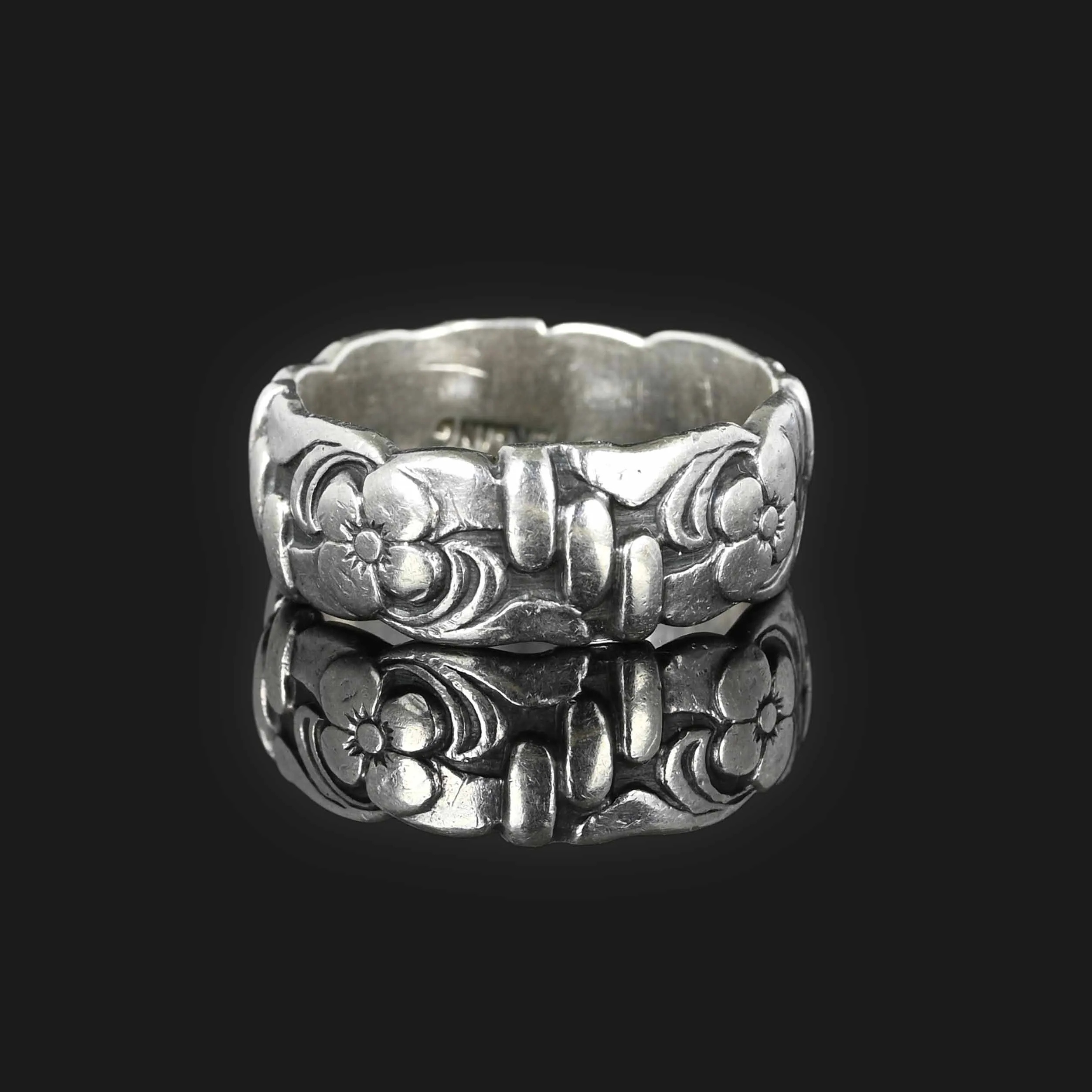 Wide Sterling Silver Forget Me Not Band Ring