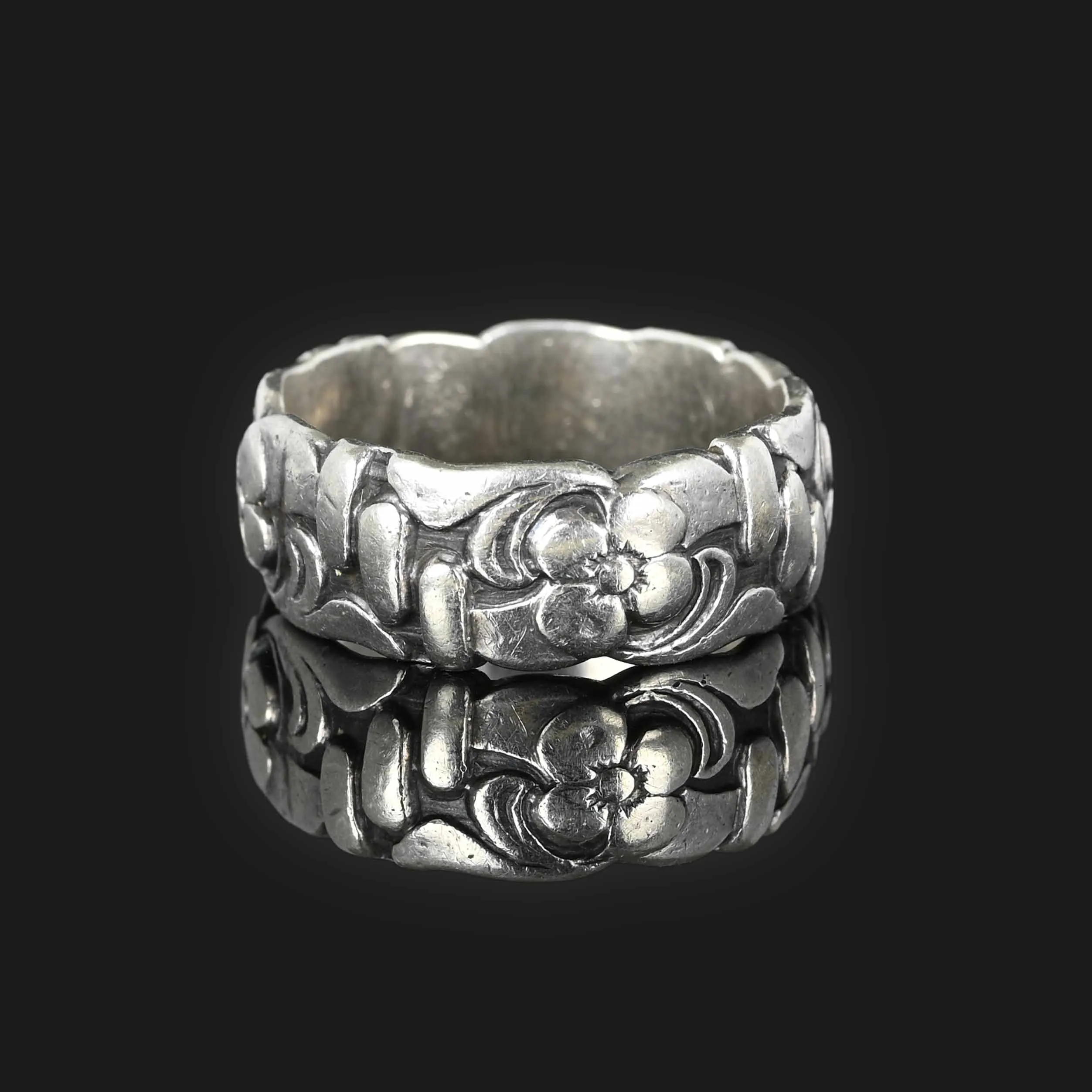 Wide Sterling Silver Forget Me Not Band Ring