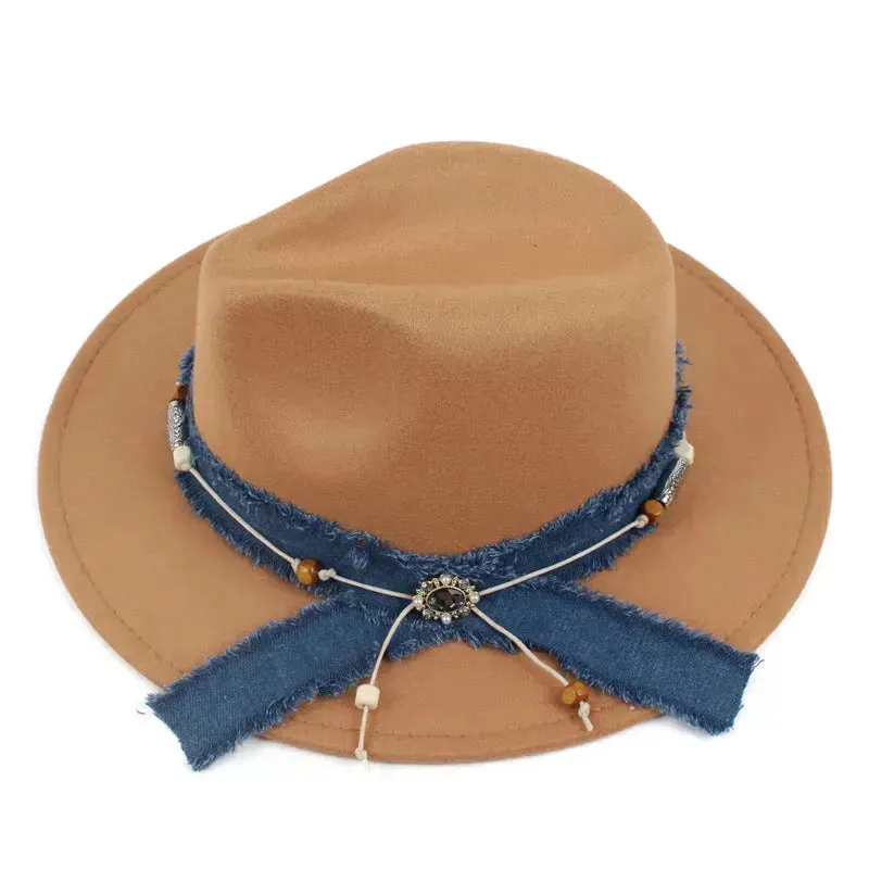 Women Fashion  Denim Blue Cloth Scarf Hat Woolen Hat