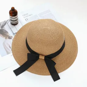 Women Sun Protection Straw Hat Beach Wide Brim Bow-Knot Big Floppy Folding Sun Hat