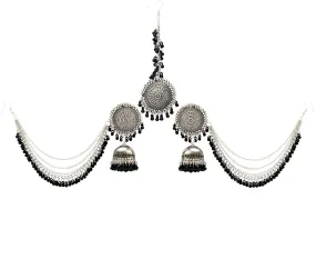 Yellow Chimes Oxidised Earrings Set for Women Silver Oxidised Jhumka Earrings Traditional Maang Tikka with Earrings Jewellery Set for Women and Girls.