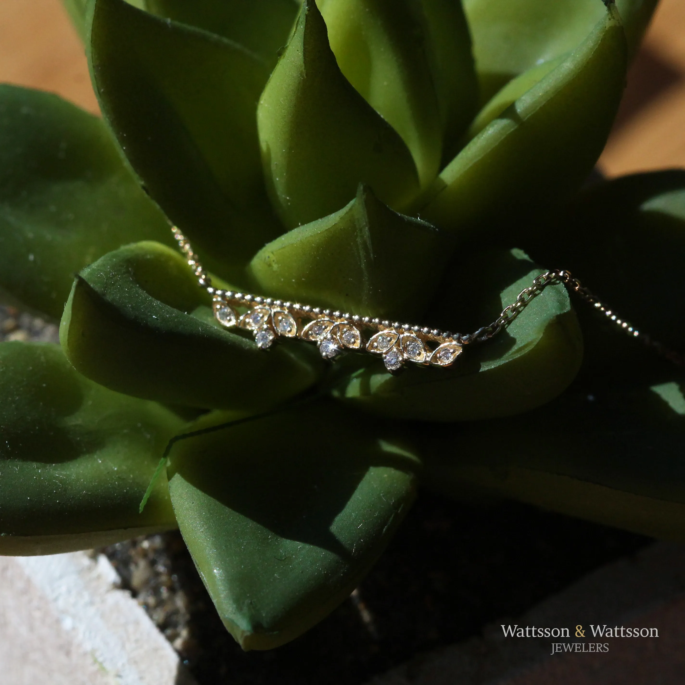 Yellow Gold Sculptural Bar Necklace with Diamonds