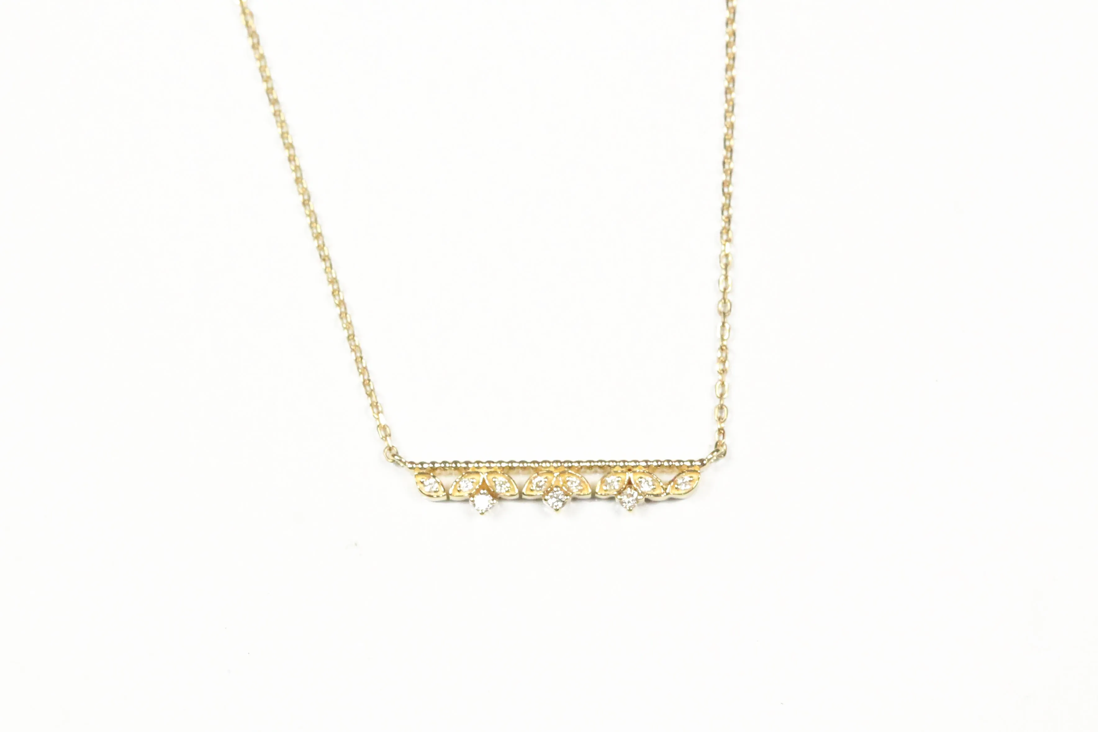 Yellow Gold Sculptural Bar Necklace with Diamonds